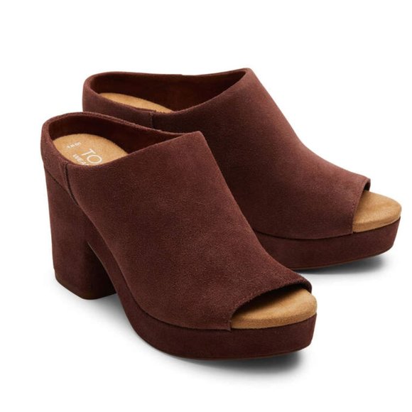 🌸 TOMS Florence Chestnut Suede Platform Heel NIB - Picture 3 of 9
